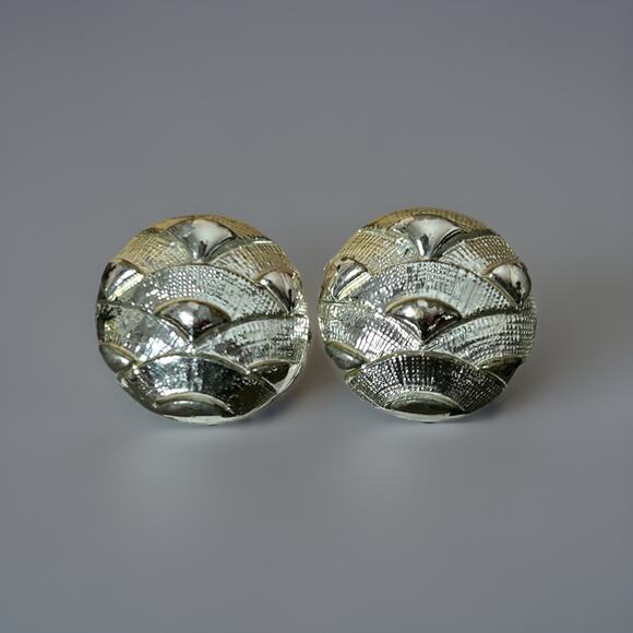 Vtg Silver Tone Coro Textured Fan Weave Statement Necklace & Clip On Earrings. - Picture 3 of 4